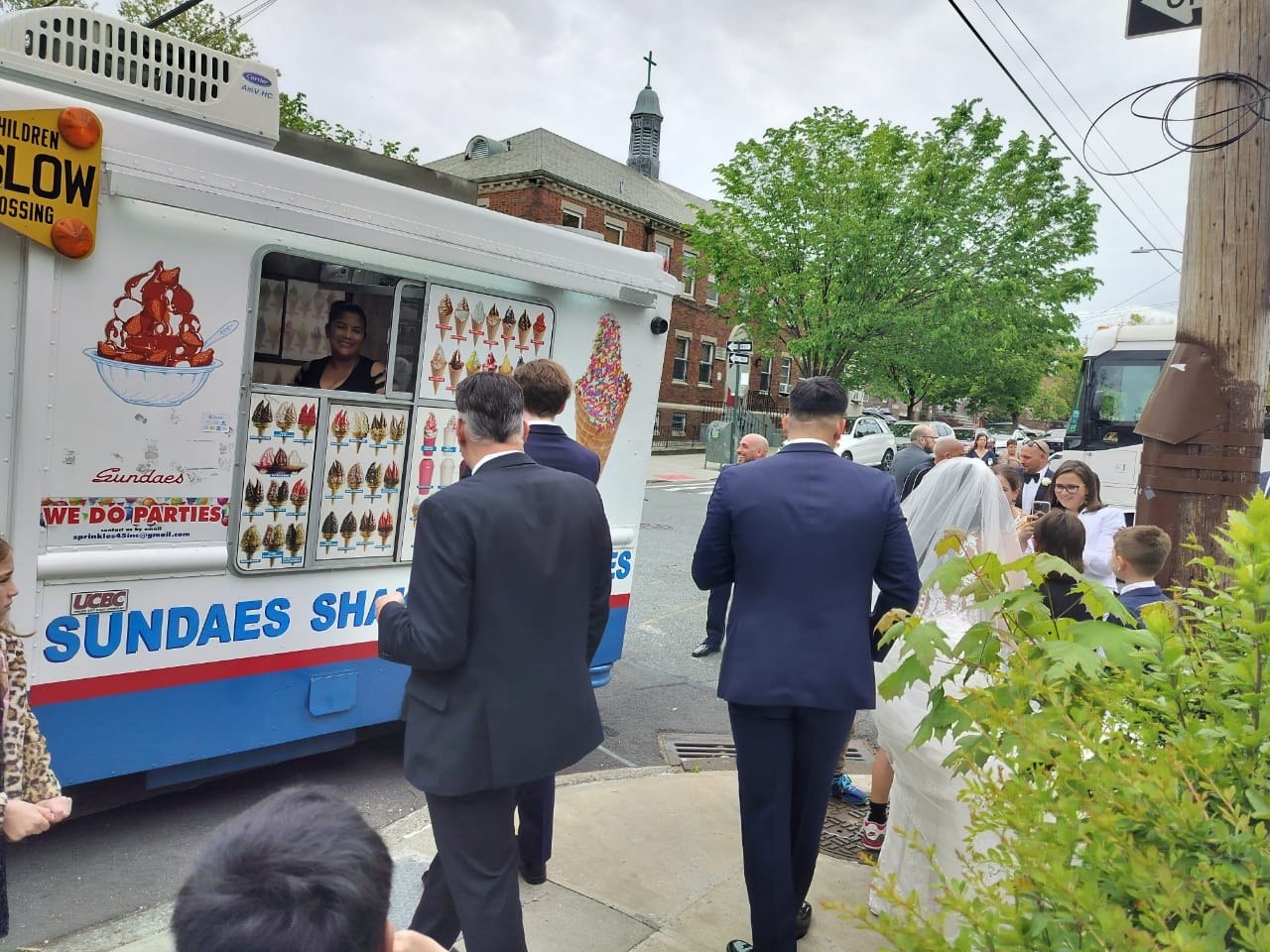 Wedding guests gathering at our real ice cream truck